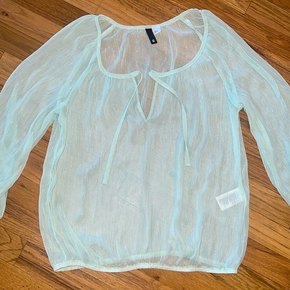 Vintage H&M Mint Shimmery Sheer Blouse Size 6/M - Picture 1 of 7